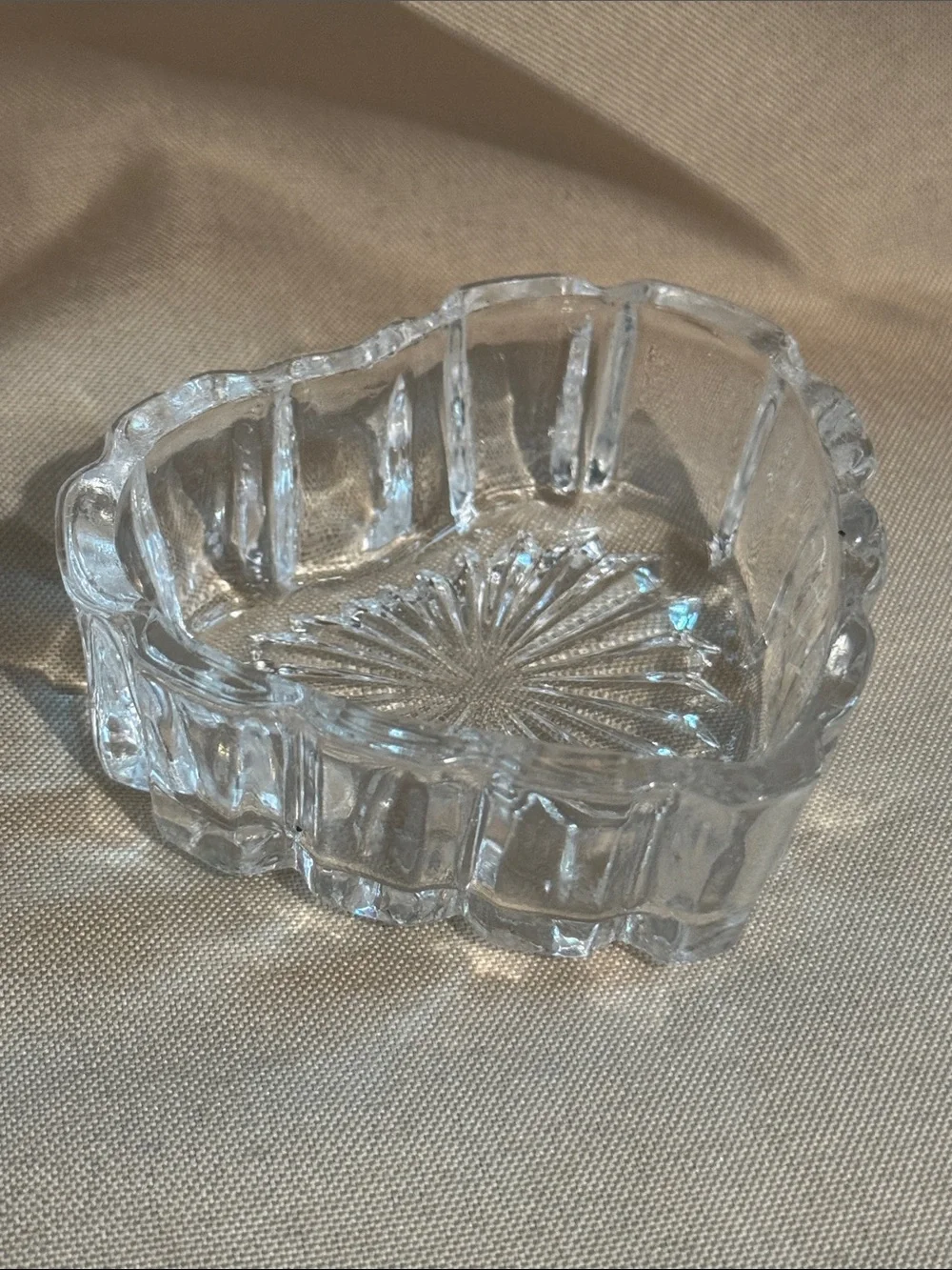 Vintage Crystal Heart Trinket Ring Dish 3.5”